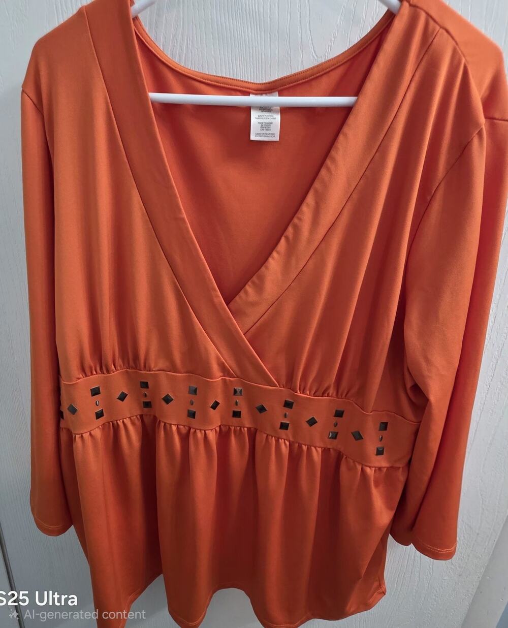 Orange Womans Top‎ Plus 2X Empire Waist Stud Embellishment Boho